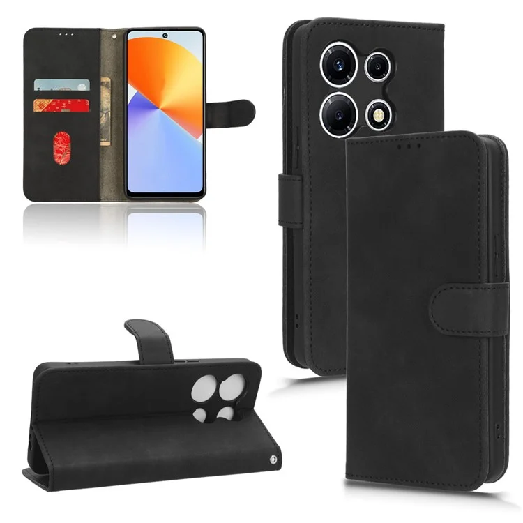 PU Leather Skin-Touch Stand Case for Infinix Note 30 VIP 5G , Wallet Anti-Drop Phone Cover - Black