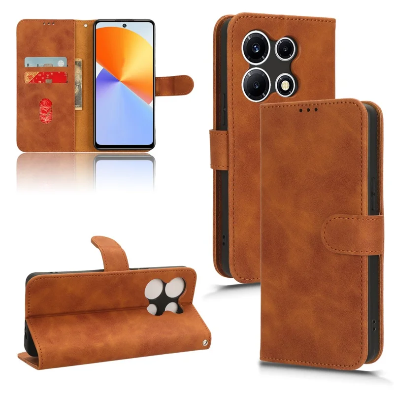 PU Leather Skin-Touch Stand Case for Infinix Note 30 VIP 5G , Wallet Anti-Drop Phone Cover - Brown