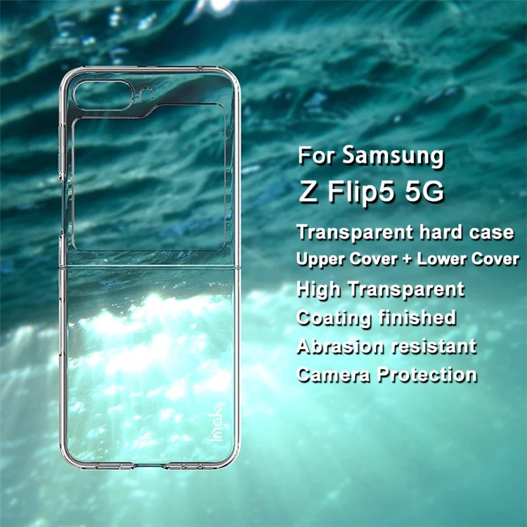 IMAK Crystal Case II Pro Funda para teléfono para Samsung Galaxy Z Flip5 5G, Diseño de dos piezas Cubierta dura de PC transparente (Cubierta superior + Cubierta inferior)