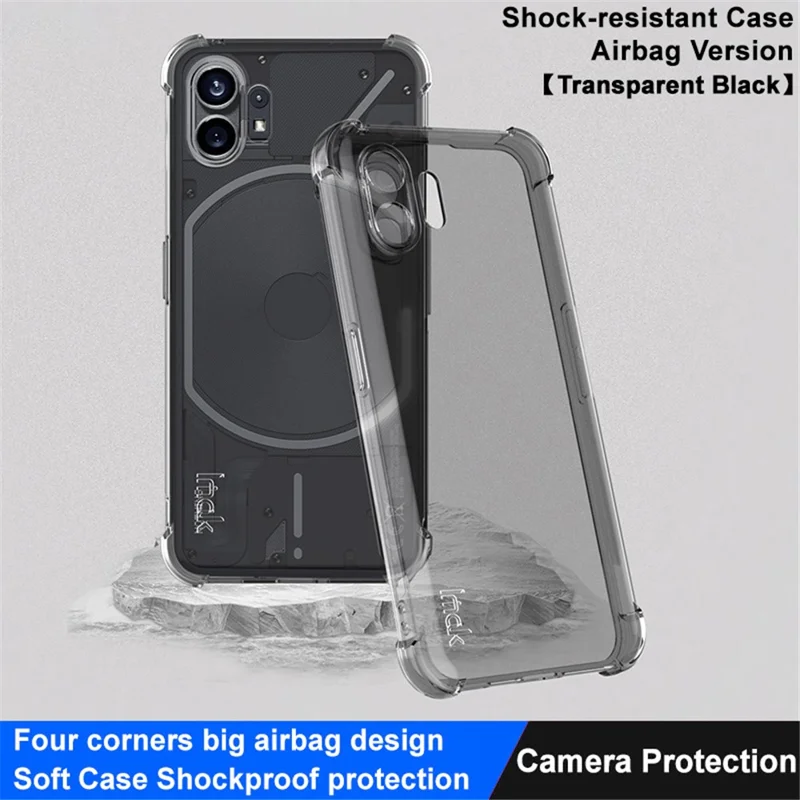 IMAK For Nothing Phone (2) Transparent Phone Case Four Corner Anti-drop Soft TPU Back Cover - Transparent Black