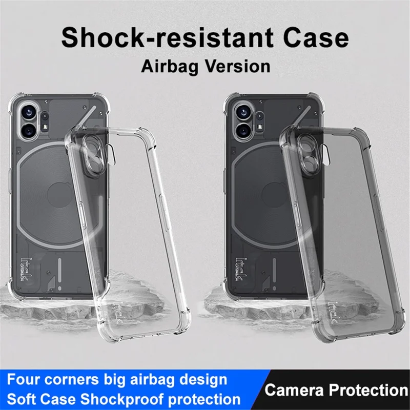 IMAK For Nothing Phone (2) Transparent Phone Case Four Corner Anti-drop Soft TPU Back Cover - Transparent Black