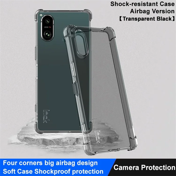IMAK pour Sony Xperia 5 V Four Corner Airbag Anti-drop Phone Case Clear TPU Back Cover - Noir Transparent