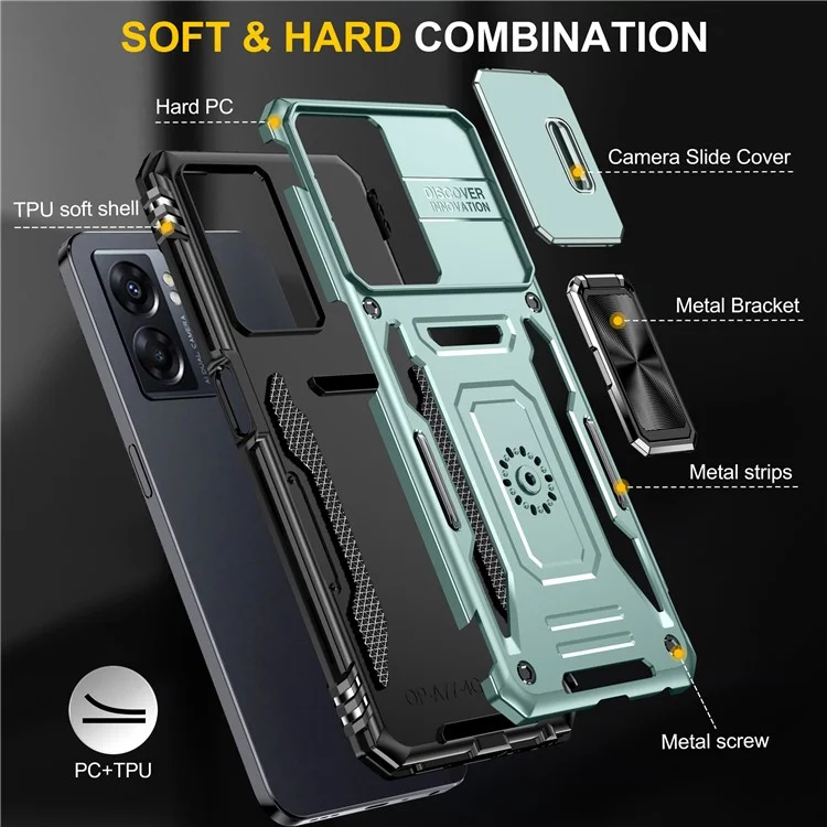 Серия Armor для Oppo A77 4G / A54 4G Защитный чехол для телефона со съемной линзой, ударопрочный, с подставкой - Зеленый