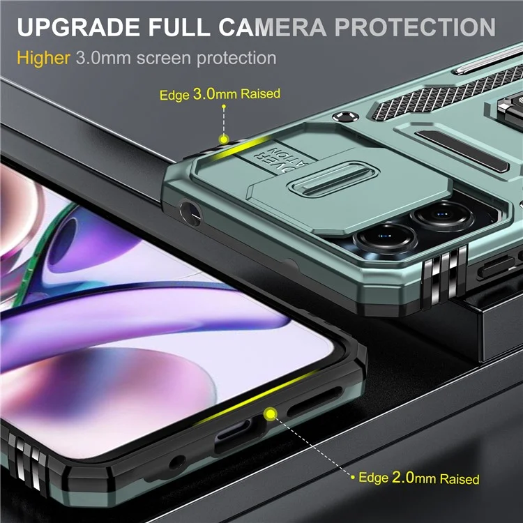 Для Motorola Moto G23 4G / G13 4G Armor Series Metal Kickstand Cover Slide Lens Lid PC+TPU Phone Case - Green