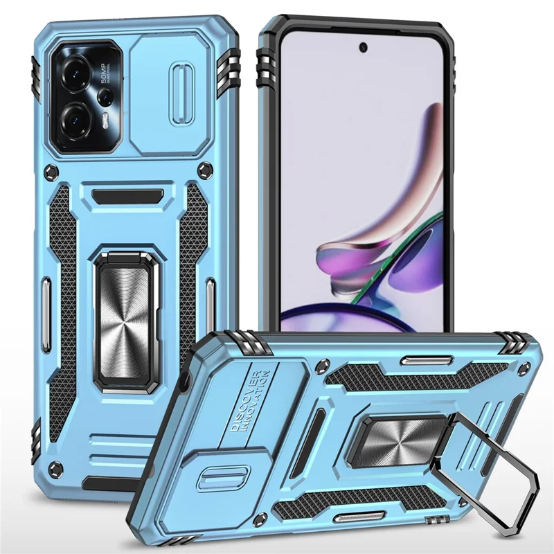 Para Motorola Moto G23 4G / G13 4G Série Armor Capa de Suporte Metálico com Suporte Retrátil - Azul Claro