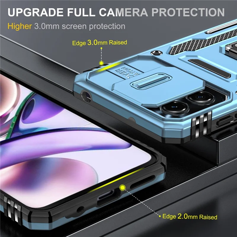 Para Motorola Moto G23 4G / G13 4G Série Armor Capa de Suporte Metálico com Suporte Retrátil - Azul Claro