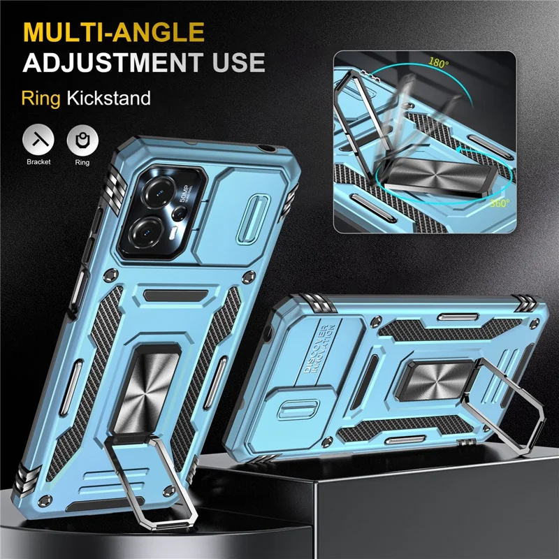 Para Motorola Moto G23 4G / G13 4G Série Armor Capa de Suporte Metálico com Suporte Retrátil - Azul Claro
