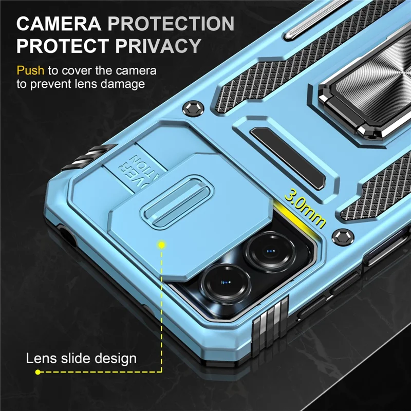 Para Motorola Moto G23 4G / G13 4G Série Armor Capa de Suporte Metálico com Suporte Retrátil - Azul Claro