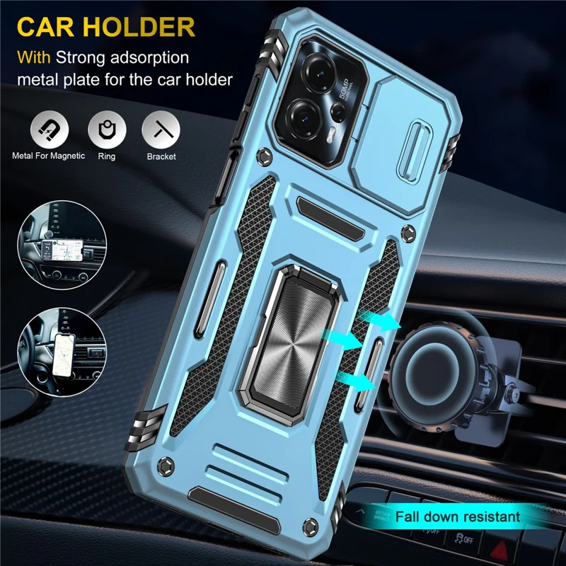 Para Motorola Moto G23 4G / G13 4G Série Armor Capa de Suporte Metálico com Suporte Retrátil - Azul Claro