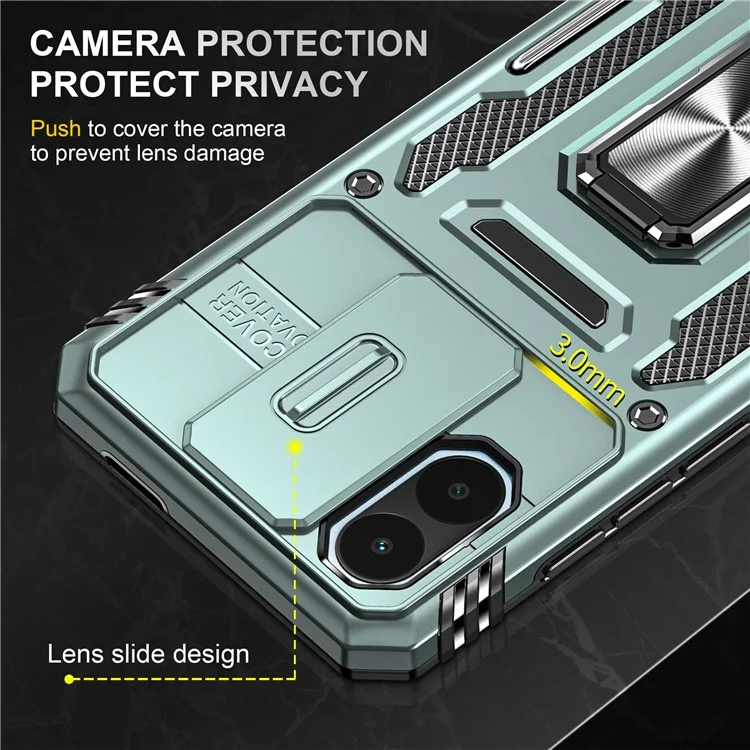 Serie Armor per Xiaomi Poco C50 4G / Redmi A1+ 4G / A2+ 4G Copertura scorrevole obiettivo Supporto di ripiegamento Custodia PC+TPU - Verde