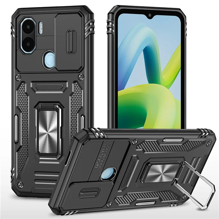 Serie Armor para Xiaomi Poco C50 4G / Redmi A1+ 4G / A2+ 4G Tapa de Objetivo con Soporte Plegable Cubierta PC+TPU - Negro
