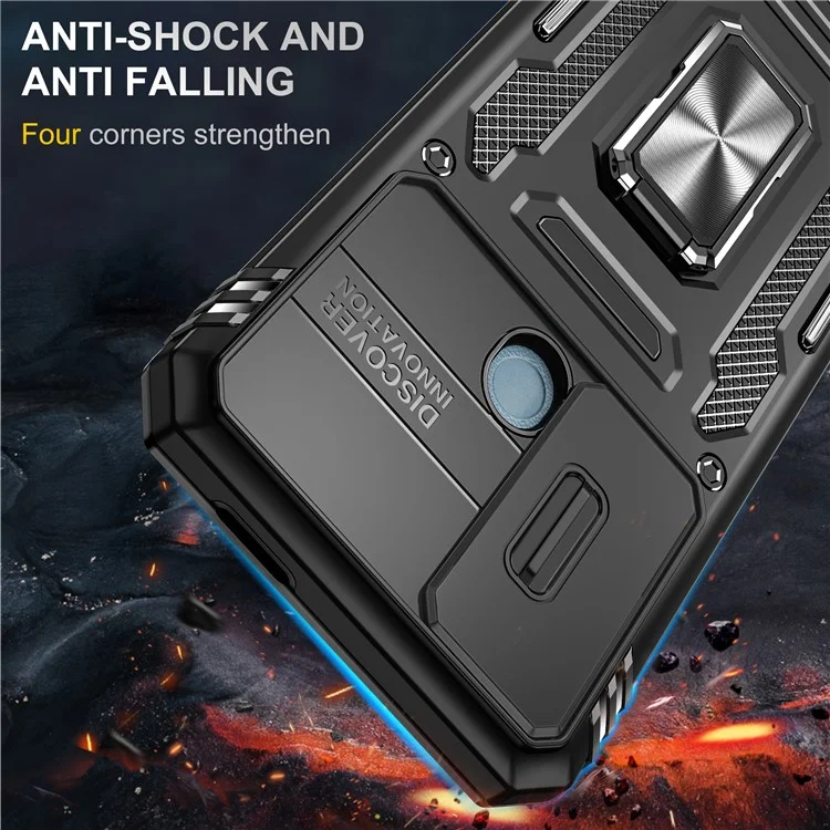 Serie Armor para Xiaomi Poco C50 4G / Redmi A1+ 4G / A2+ 4G Tapa de Objetivo con Soporte Plegable Cubierta PC+TPU - Negro
