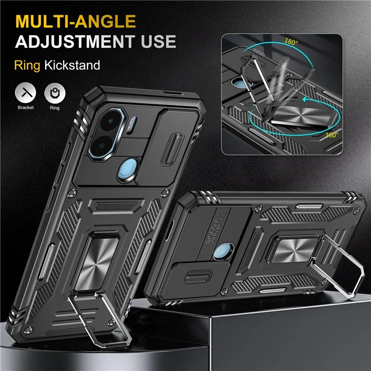 Serie Armor para Xiaomi Poco C50 4G / Redmi A1+ 4G / A2+ 4G Tapa de Objetivo con Soporte Plegable Cubierta PC+TPU - Negro
