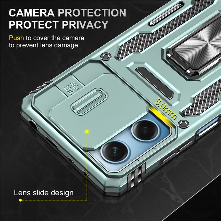 Armor-Serie für Xiaomi Poco X5 Pro 5G / Redmi Note 12 Pro Speed 5G / Note 12 Pro 5G Slide Lens Lid Phone Case Kickstand PC+TPU Cover - Grün