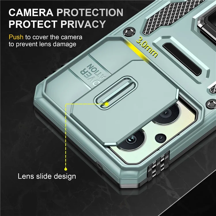 Armor-Serie für Oppo Reno7 Lite 5G Slide Lens Lid Phone Case Metal Kickstand PC+TPU Cover - Grün