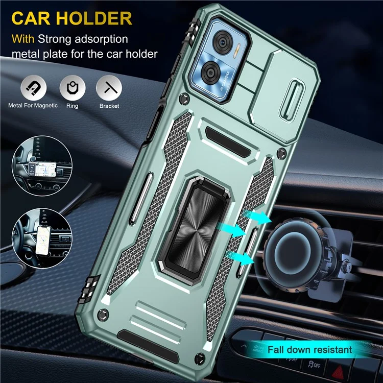 Per Motorola Moto E22 4G Armor Series PC+TPU Cover Slide Lens Lid Phone Case con Supporto - Verde