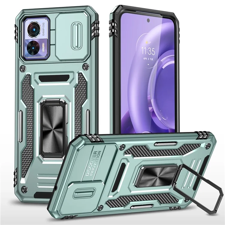 Série D'armures Pour Motorola Edge 30 Neo 5G Kickstand Téléphone Couverture de la Diapositive Shield pc + Tpu Anti-drop Case - Vert