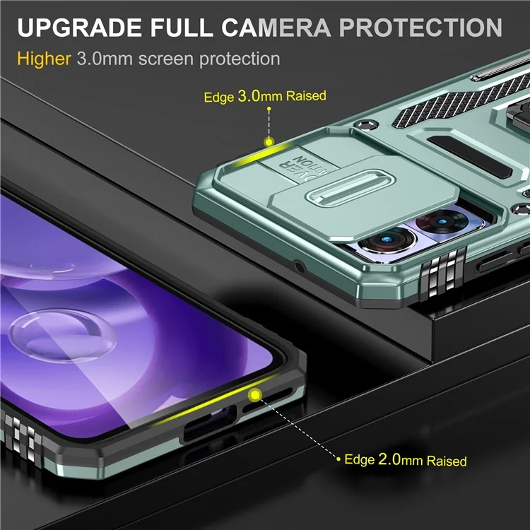 Série D'armures Pour Motorola Edge 30 Neo 5G Kickstand Téléphone Couverture de la Diapositive Shield pc + Tpu Anti-drop Case - Vert