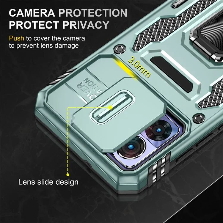 Armor Series para Motorola Edge 30 Neo 5G Capa de telefone com suporte, protetor de lente PC+TPU à prova de quedas - Verde