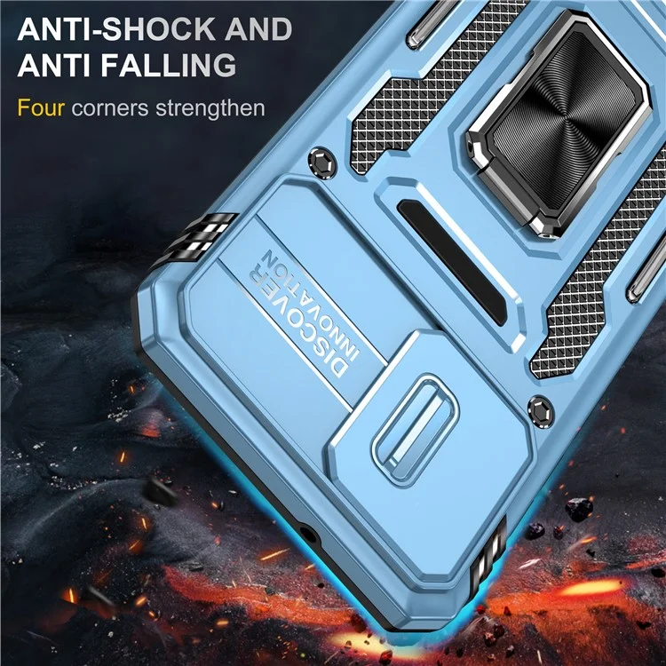 Serie Armor per Motorola Edge 30 Neo 5G Custodia con supporto per telefono Slide Lens Shield PC+TPU Anti-caduta - Blu chiaro
