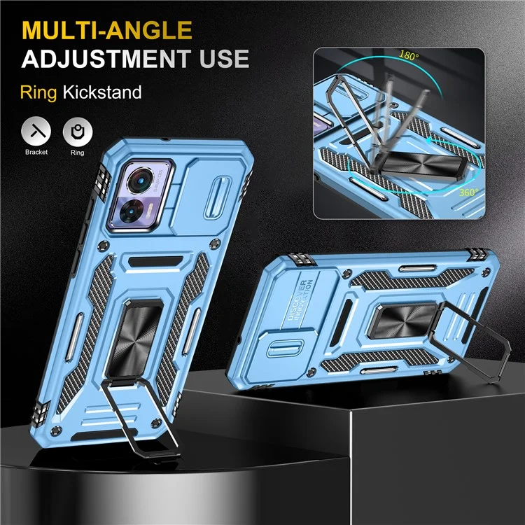 Serie Armor per Motorola Edge 30 Neo 5G Custodia con supporto per telefono Slide Lens Shield PC+TPU Anti-caduta - Blu chiaro