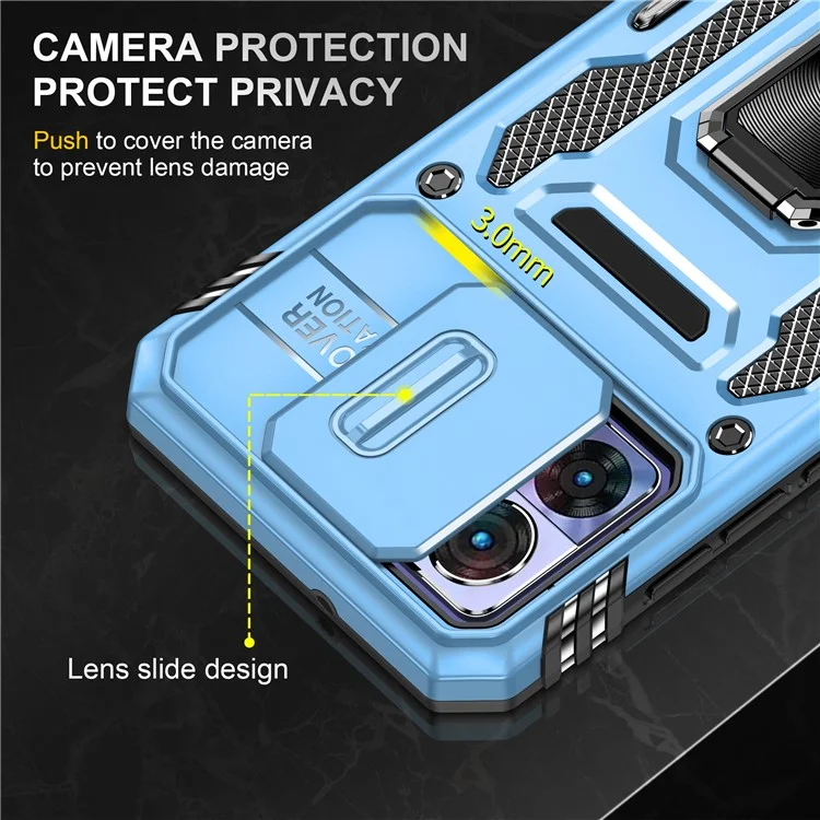 Serie Armor per Motorola Edge 30 Neo 5G Custodia con supporto per telefono Slide Lens Shield PC+TPU Anti-caduta - Blu chiaro
