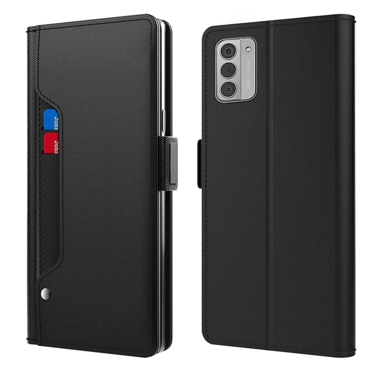 Für Nokia G42 Integrierter Spiegel PU Leder Handyhülle Staubdichte Telefonhalterung mit Kartenfach - Schwarz