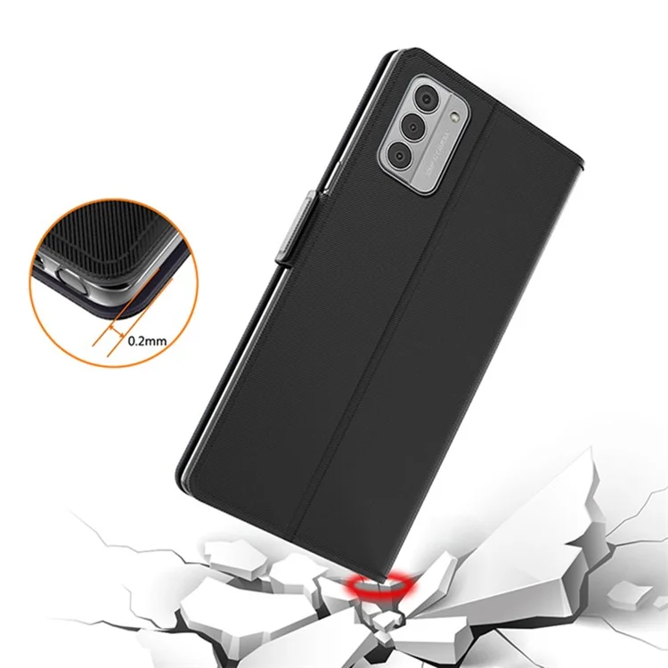 Für Nokia G42 Integrierter Spiegel PU Leder Handyhülle Staubdichte Telefonhalterung mit Kartenfach - Schwarz