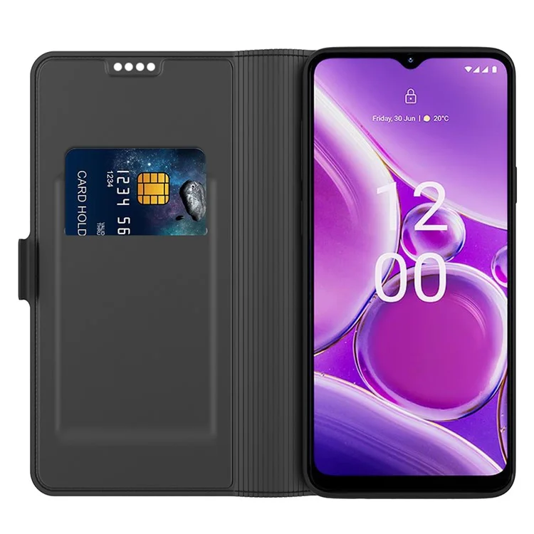 Für Nokia C300 Anti-Scratch Phone Shell Card Holder PU Leather Stand Cover Full Protection Phone Case - Schwarz