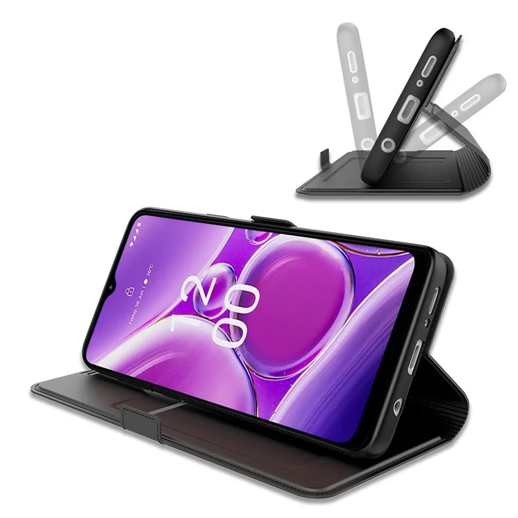 Für Nokia C300 Anti-Scratch Phone Shell Card Holder PU Leather Stand Cover Full Protection Phone Case - Schwarz