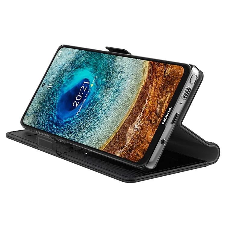 Para Nokia C300 Capa de Telefone de Couro PU com Espelho Embutido Suporte de Telefone com Porta-Cartão - Preto