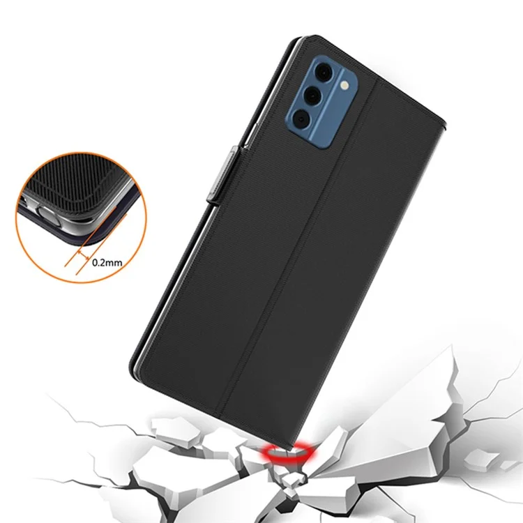 Para Nokia C300 Capa de Telefone de Couro PU com Espelho Embutido Suporte de Telefone com Porta-Cartão - Preto