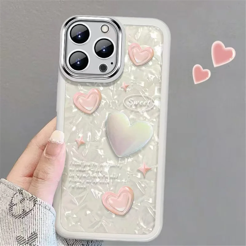 For iPhone 13 Pro Max TPU Phone Case Shockproof Heart Decor Mobile Phone Cover with Hand Strap