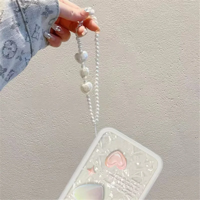 For iPhone 13 Pro Max TPU Phone Case Shockproof Heart Decor Mobile Phone Cover with Hand Strap