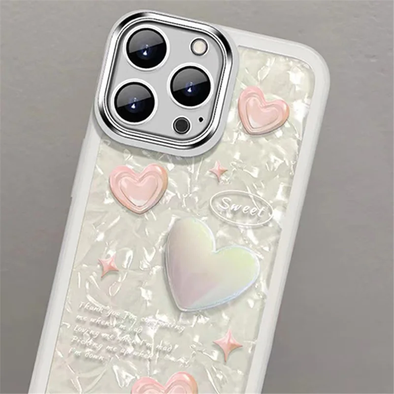 For iPhone 13 Pro Max TPU Phone Case Shockproof Heart Decor Mobile Phone Cover with Hand Strap