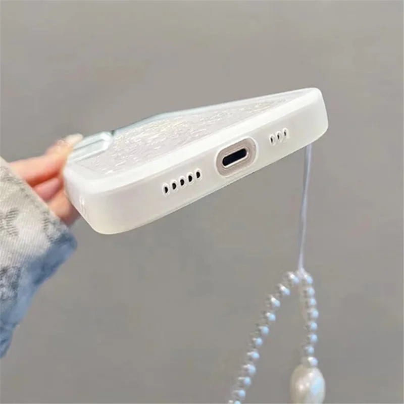 For iPhone 14 Pro Max Soft TPU Phone Case Anti-Scratch Heart Decor Phone Cover with Hand Strap