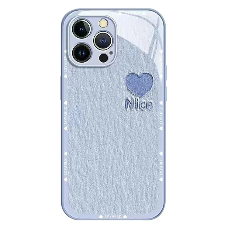 Para iPhone 13 Pro Oil Painting Tempered Glass+TPU Phone Shell Metal Paint Heart Decor Phone Case - Blue