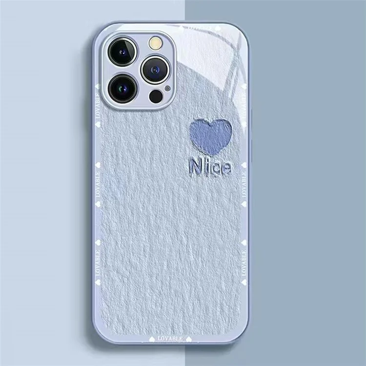 Para iPhone 13 Pro Oil Painting Tempered Glass+TPU Phone Shell Metal Paint Heart Decor Phone Case - Blue
