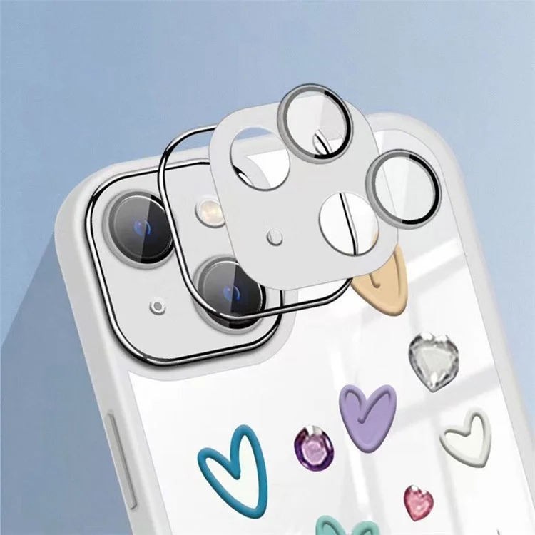 Estuche con Patrón de Corazones de Amor para iPhone 14, Cubierta de Teléfono Suave y Antiarañazos de TPU con Película de Lente de Cámara - Transparente