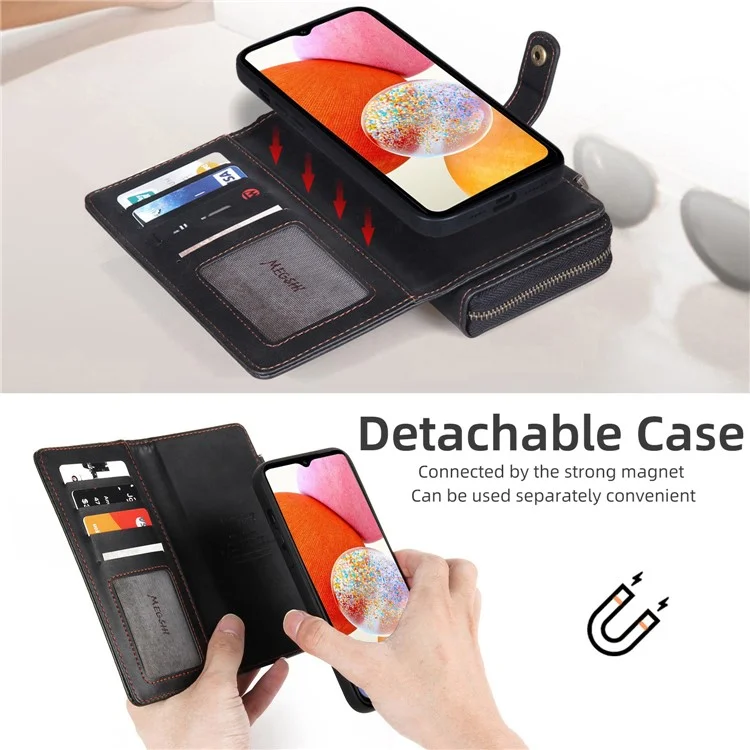 MEGSHI 020 Series for Samsung Galaxy A14 4G / 5G Leather Phone Case Detachable 2-in-1 Wallet Stand Cover - Black