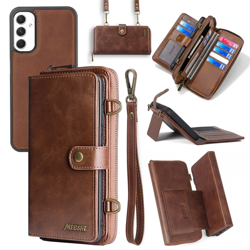 MEGSHI 020 Series for Samsung Galaxy A54 5G Detachable 2-in-1 Phone Wallet Case PU Leather Stand Multi-Function Cover - Brown