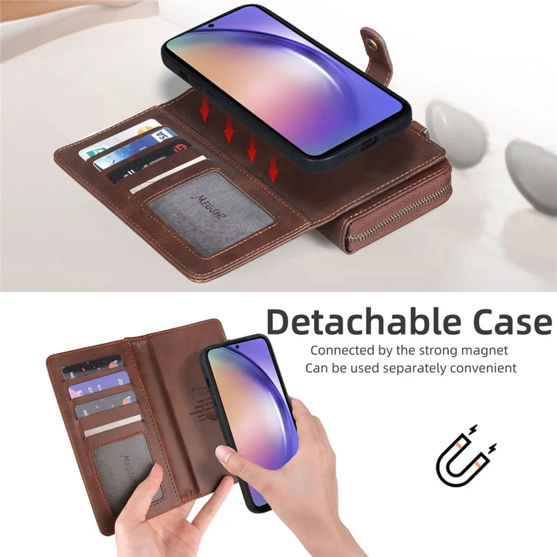 MEGSHI 020 Series for Samsung Galaxy A54 5G Detachable 2-in-1 Phone Wallet Case PU Leather Stand Multi-Function Cover - Brown