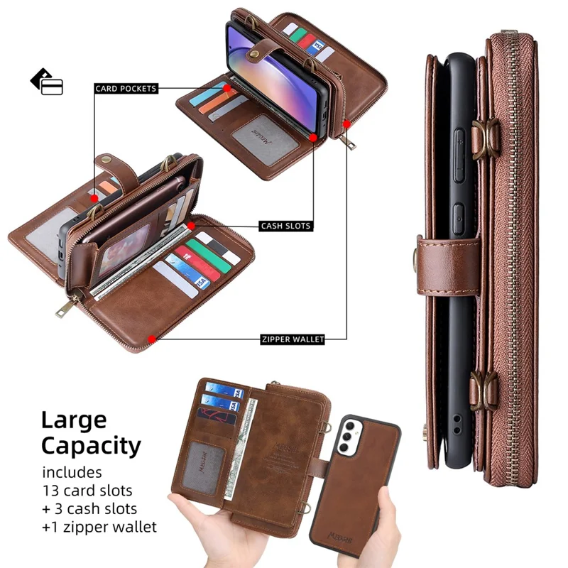 MEGSHI 020 Series for Samsung Galaxy A54 5G Detachable 2-in-1 Phone Wallet Case PU Leather Stand Multi-Function Cover - Brown