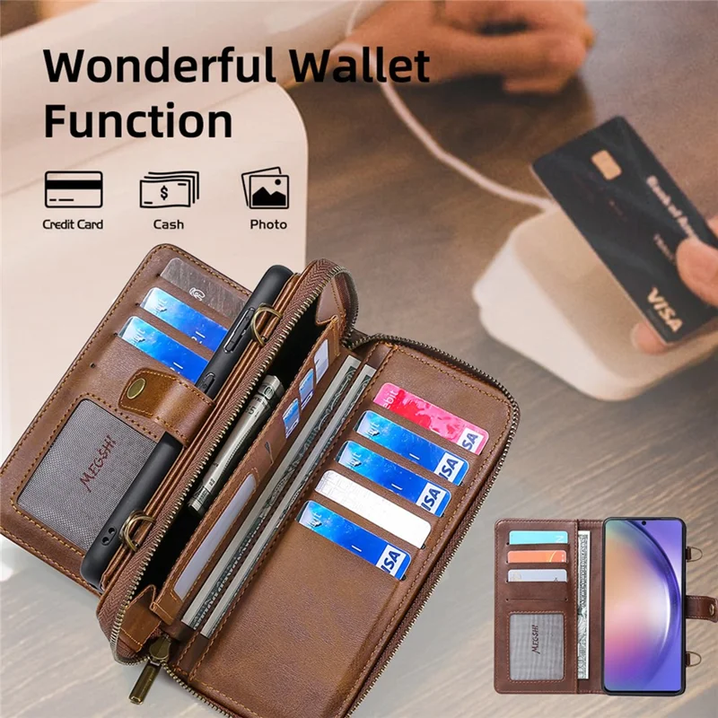 MEGSHI 020 Series for Samsung Galaxy A54 5G Detachable 2-in-1 Phone Wallet Case PU Leather Stand Multi-Function Cover - Brown