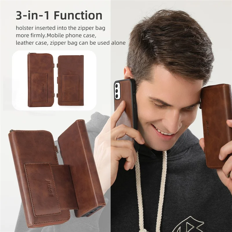 MEGSHI 020 Series for Samsung Galaxy A54 5G Detachable 2-in-1 Phone Wallet Case PU Leather Stand Multi-Function Cover - Brown