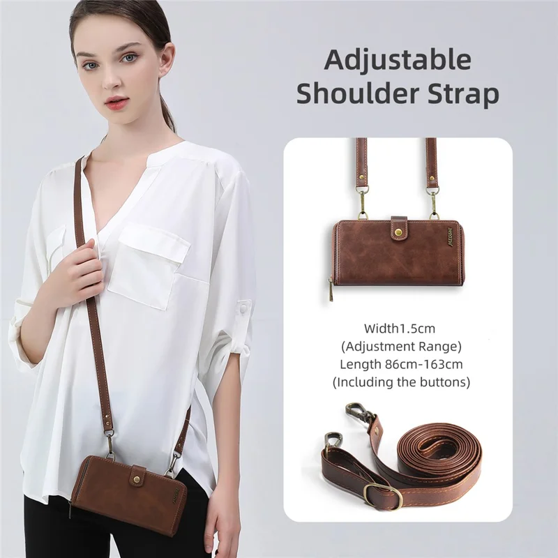 MEGSHI 020 Series for Samsung Galaxy A54 5G Detachable 2-in-1 Phone Wallet Case PU Leather Stand Multi-Function Cover - Brown