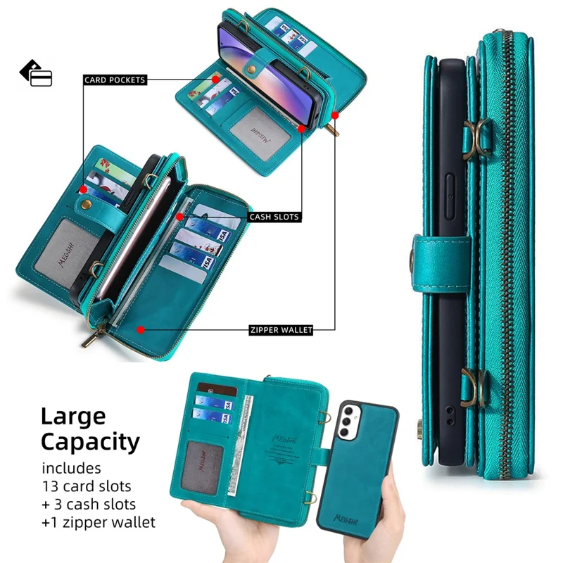 MEGSHI 020 Series for Samsung Galaxy A54 5G Detachable 2-in-1 Phone Wallet Case PU Leather Stand Multi-Function Cover - Blue