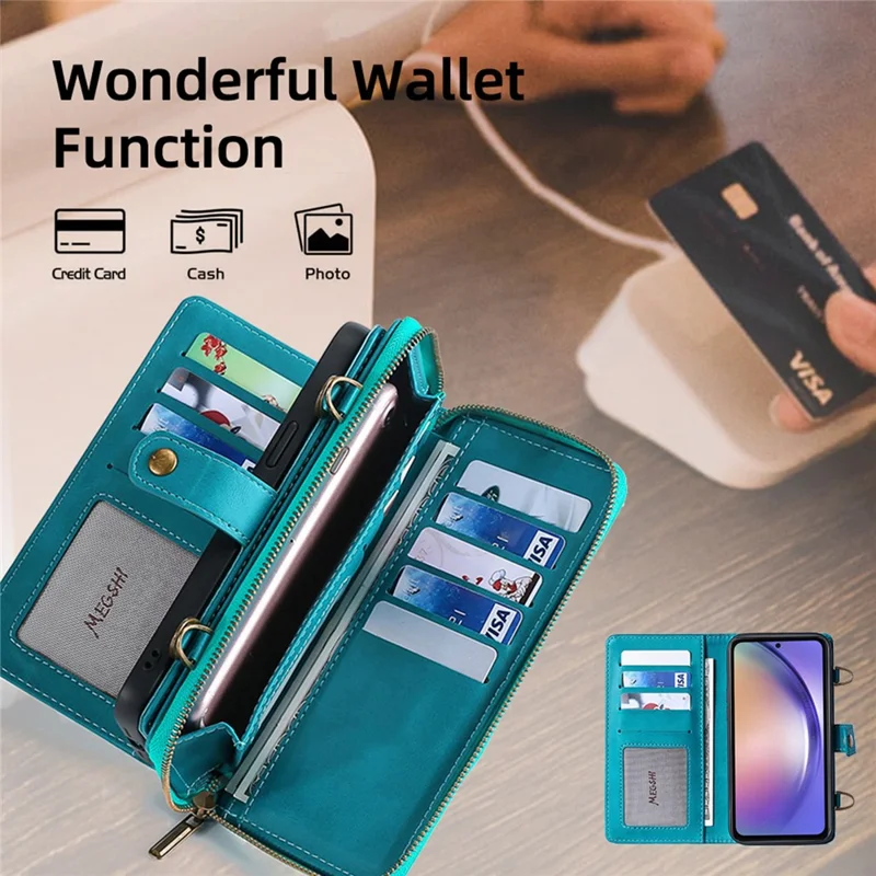 MEGSHI 020 Series for Samsung Galaxy A54 5G Detachable 2-in-1 Phone Wallet Case PU Leather Stand Multi-Function Cover - Blue