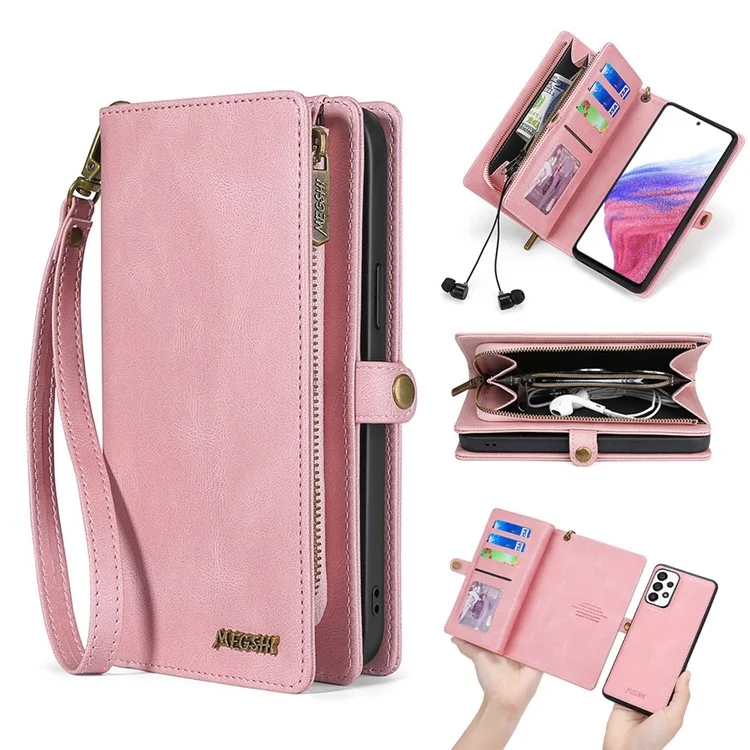 MEGSHI 017 Series per Samsung Galaxy A23 5G (versione globale) / A23 4G Cover magnetica rimovibile in pelle sintetica con zip e portafoglio - Oro rosa