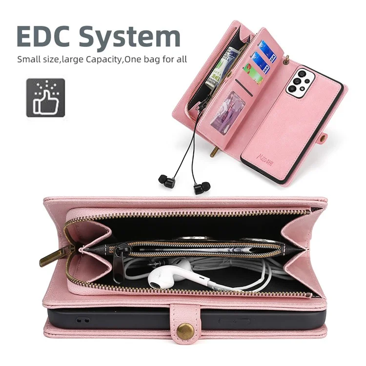 MEGSHI 017 Series per Samsung Galaxy A23 5G (versione globale) / A23 4G Cover magnetica rimovibile in pelle sintetica con zip e portafoglio - Oro rosa
